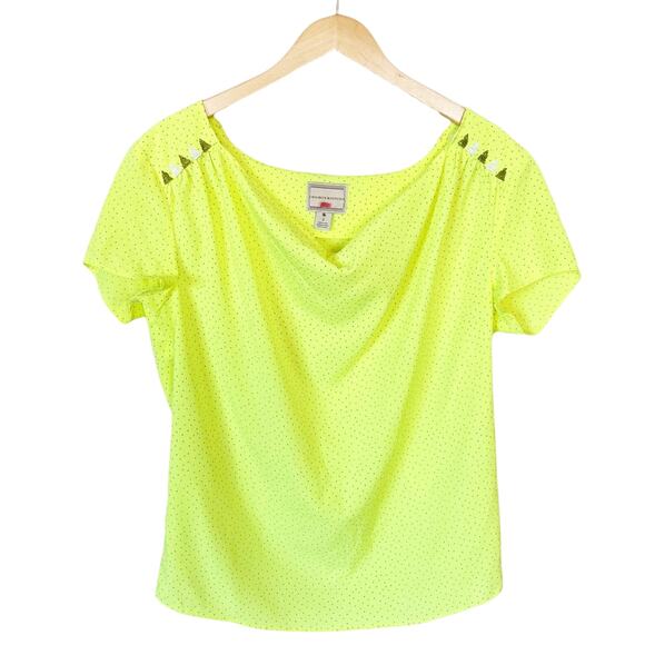 MAISON SCOTCH Short Sleeves Blouse Cowl Neck Top Neon Yellow Y2K 2 Medium EUC - Picture 1 of 11